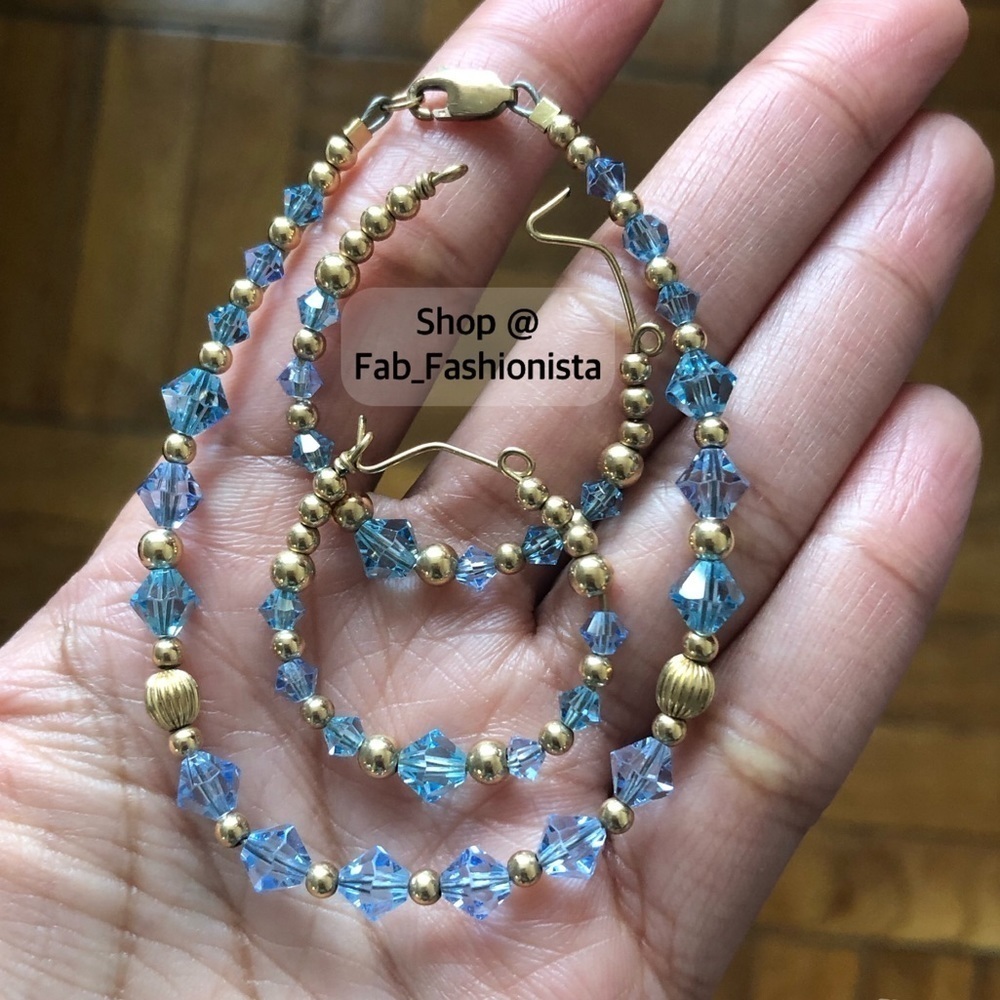 14k gold beaded bracelet and earrings set